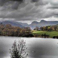 The Langdale Pikes from Loughrigg Tarn