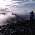 Mist clearing from the summit of Scafell Pike